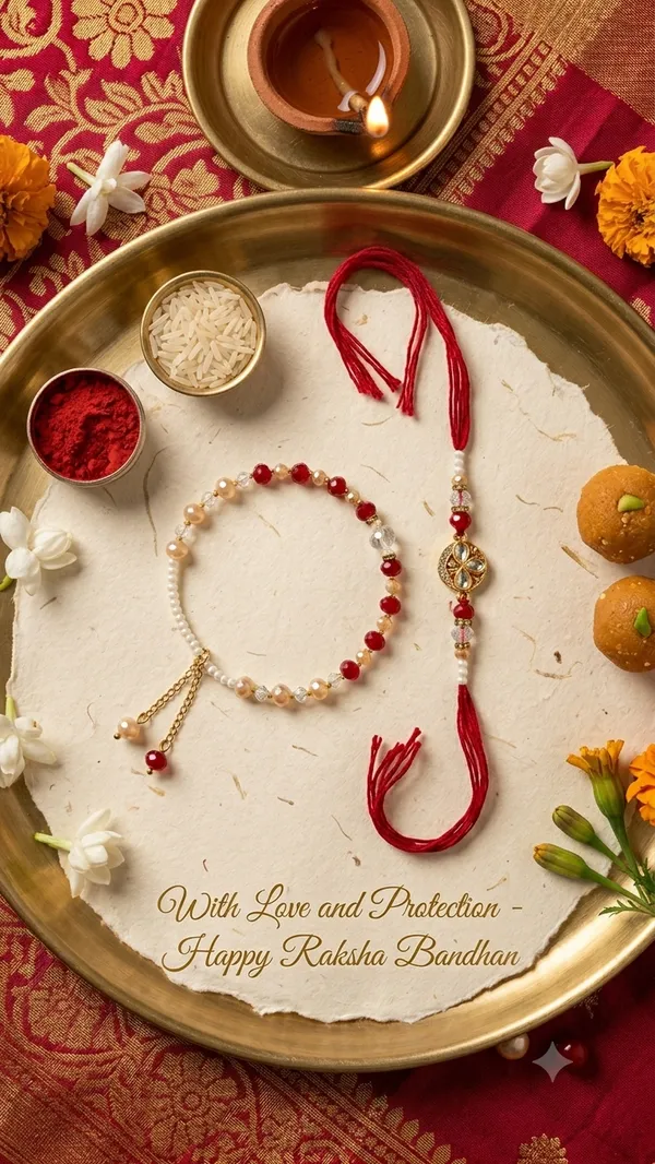 Red_Beaded_Rakhi_And_Bracelet_Set_For_Brother