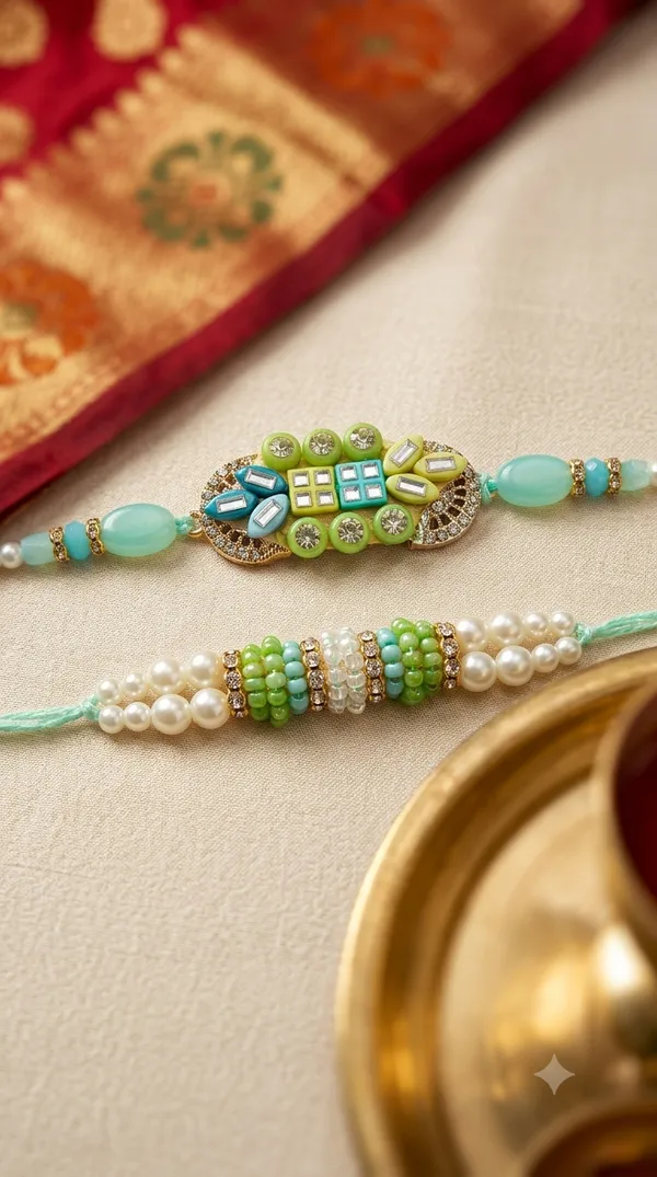 Green_And_Turquoise_Beaded_Rakhi_Set