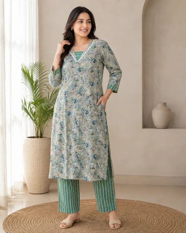 Grey_Cotton_Straight_Paisley_Print_Kurta_Set_For_Women
