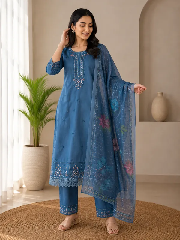 Blue_Cotton_Straight_Embroidered_Kurta_Set_For_Women