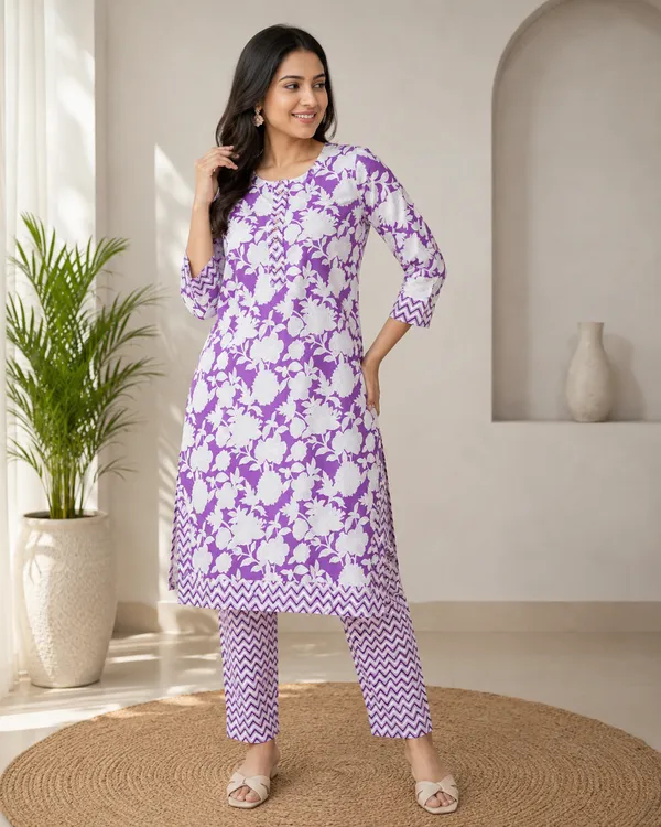 Purple_Cotton_Straight_Floral_Print_Kurta_Set_For_Women