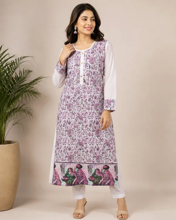 White_Cotton_Straight_Floral_Print_Kurta_For_Women