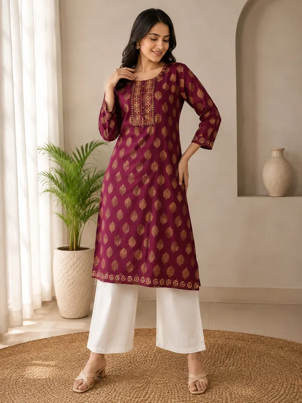 Maroon_Cotton_Straight_Printed_Kurta_Set_For_Women