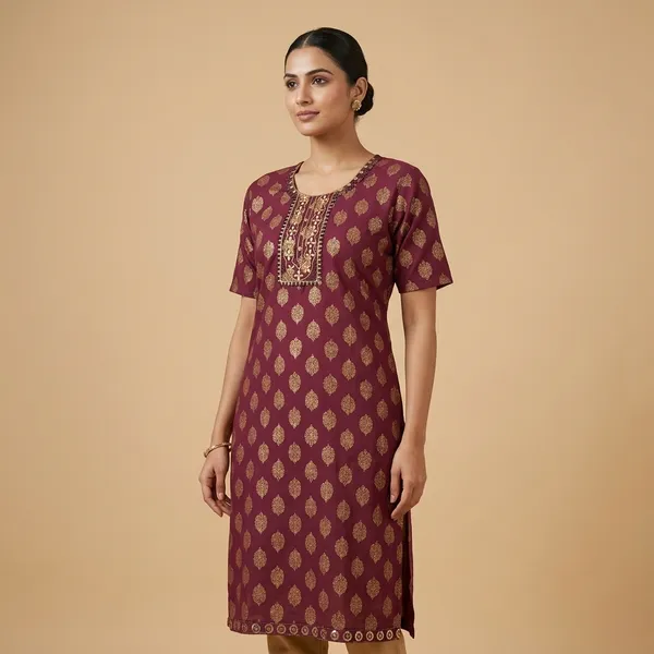 Maroon_Cotton_Straight_Printed_Kurti_For_Women