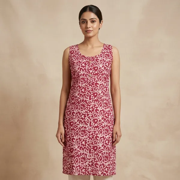 Maroon_Cotton_Sleeveless_Straight_Kurti_For_Women