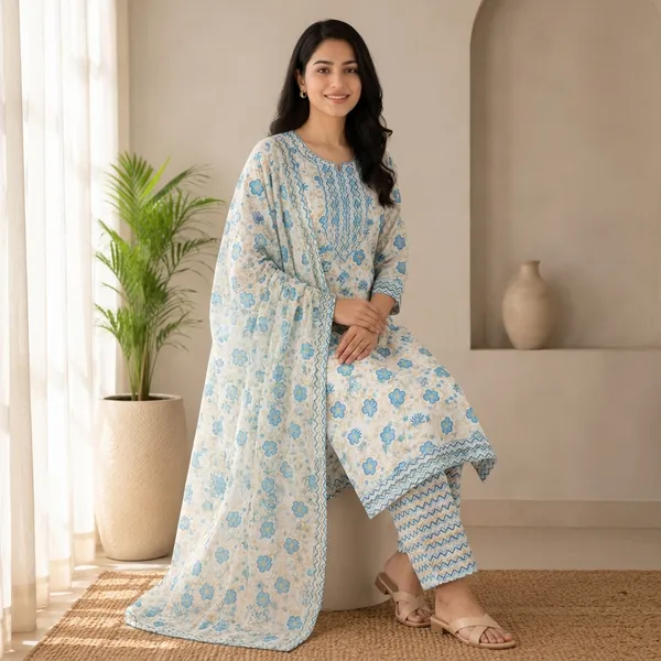 Cream_Cotton_Straight_Floral_Print_Kurta_Set_For_Women