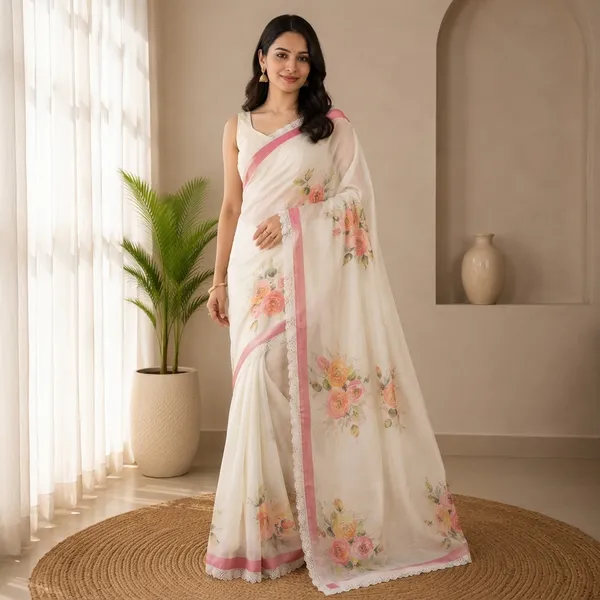Cream_Cotton_Floral_Print_Saree_For_Women