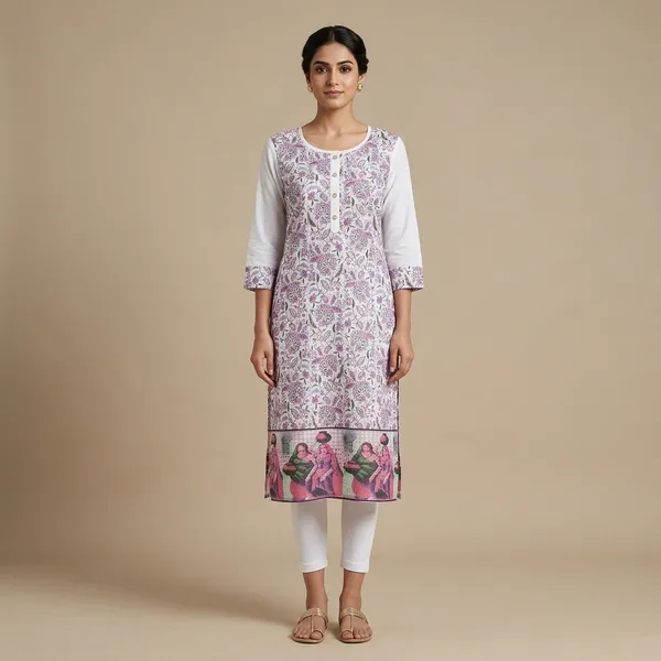 White_Cotton_Straight_Floral_Print_Kurta_For_Women