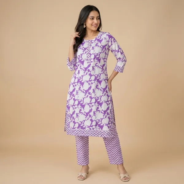 Purple_Cotton_Straight_Floral_Print_Kurta_Set_For_Women