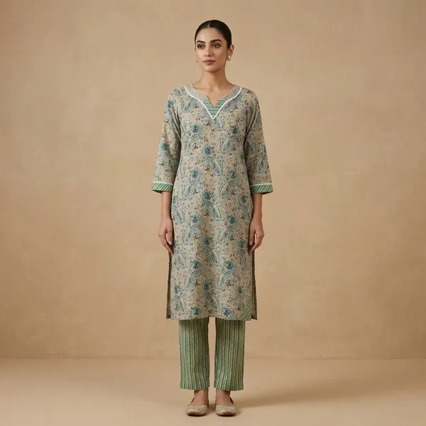 Beige_Cotton_Straight_Paisley_Print_Kurta_For_Women