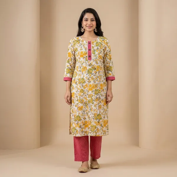 Yellow_Cotton_Straight_Floral_Print_Kurta_Set_For_Women