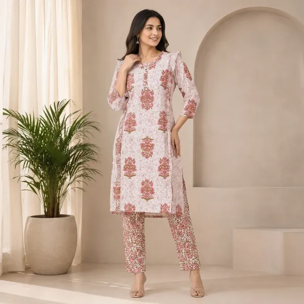 Pink_Cotton_Straight_Floral_Print_Kurta_Set_For_Women