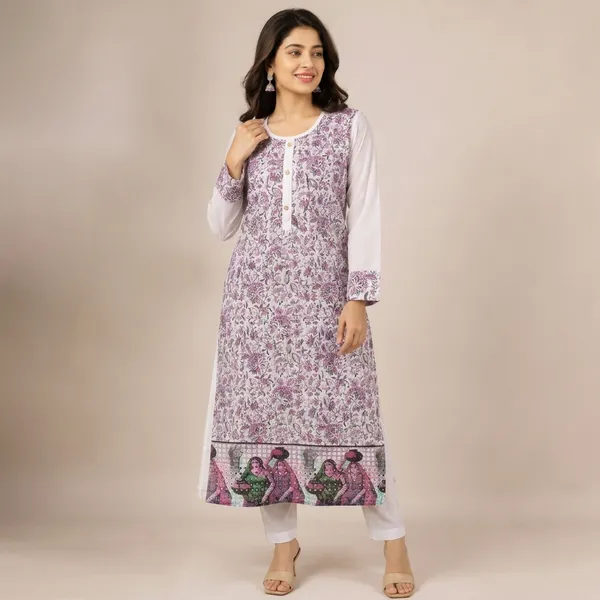 White_Cotton_Straight_Floral_Print_Kurta_For_Women
