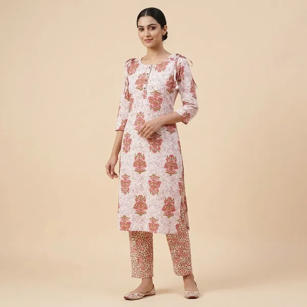 Pink_Cotton_Straight_Floral_Print_Kurta_Set_For_Women