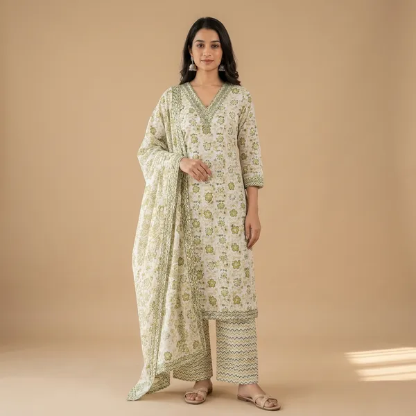 Cream_Cotton_Straight_Floral_Print_Kurta_Set_For_Women
