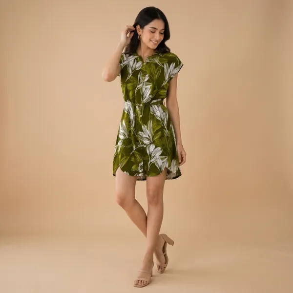Green_Cotton_Floral_Print_Short_Romper_For_Women