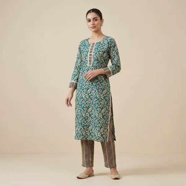 Green_Cotton_Straight_Floral_Print_Kurta_Set_For_Women
