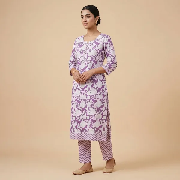 Purple_Cotton_Straight_Floral_Print_Kurta_For_Women