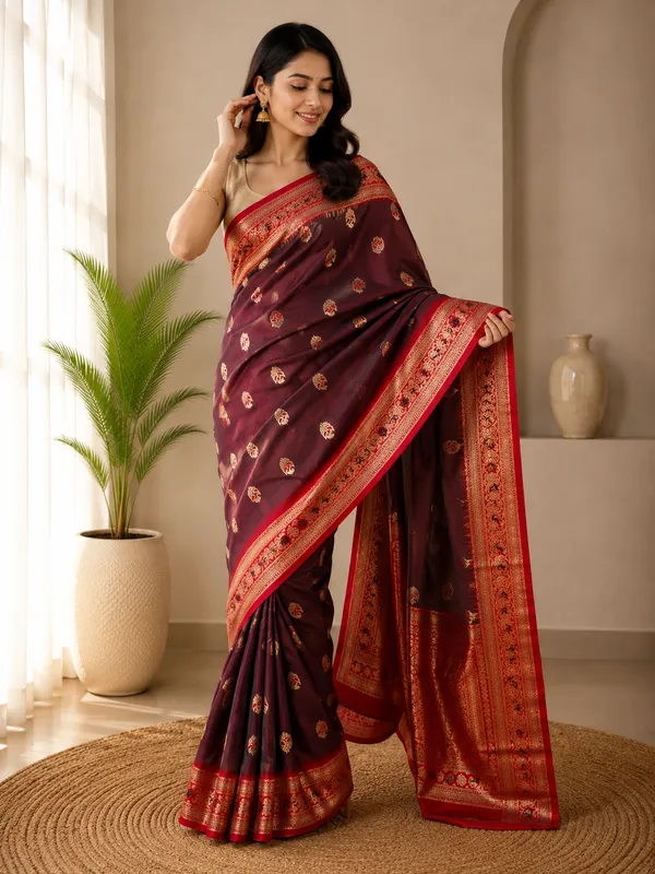 Maroon_Cotton_Woven_Traditional_Saree_For_Women