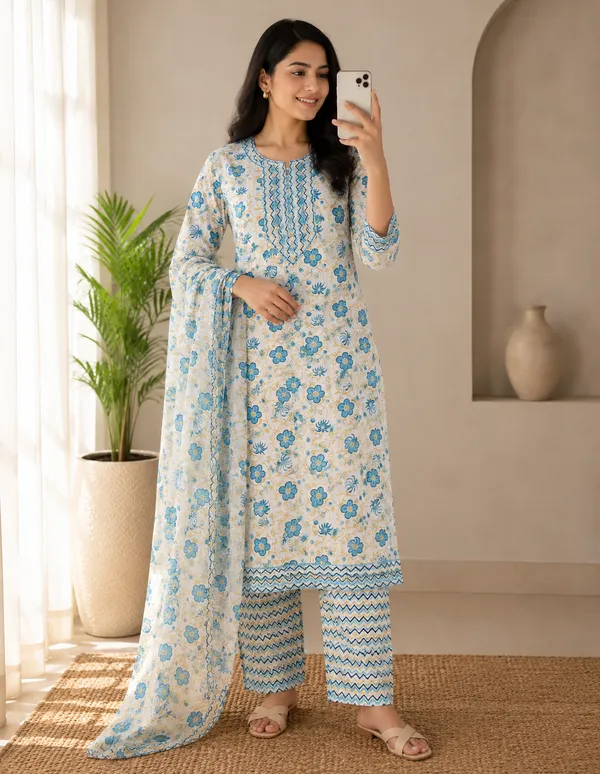 Cream_Cotton_Straight_Floral_Print_Kurta_Set_For_Women