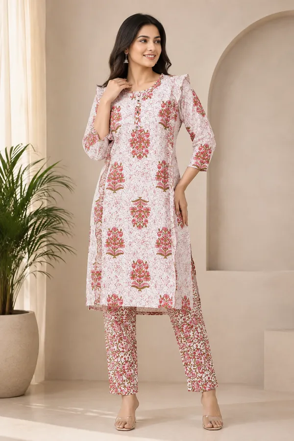 Pink_Cotton_Straight_Floral_Print_Kurta_Set_For_Women