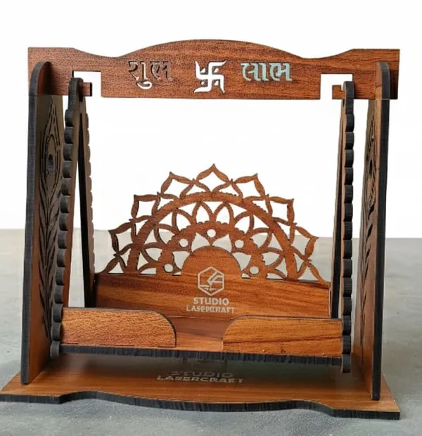 Wooden_Radhe_Radhe_Laddu_Gopal_Jhula_For_Krishna_Janmashtami_Prelam_Mdf_Pooja_Swing_For_Home_Temple_Nataral_Teak_Finish_Handcrafted_Palna_For_Bal_Gopal_Idol_200X100X180_Mm
