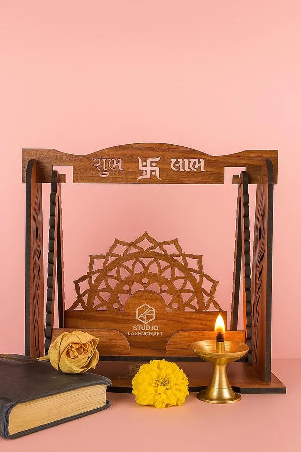 Mdf_Traditional_Carved_Peacock_Laddu_Gopal_Jhula_Swing_Brown