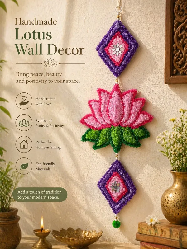 Multicolor_Premium_Woolen_Traditional_Lotus_Motif_Wall_Hanging
