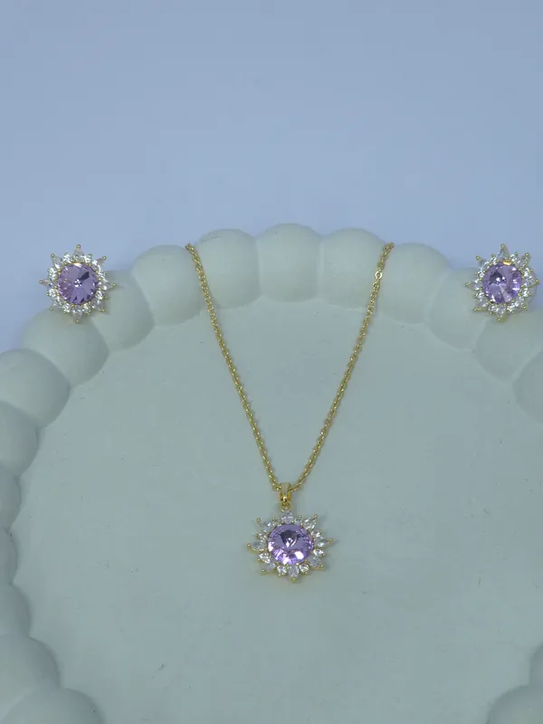 Gold_Tone_Lavender_Stone_Necklace_And_Earrings_Set