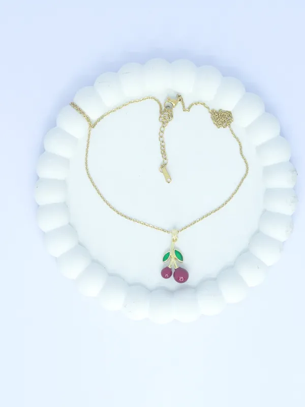 Gold_Tone_Cherry_Pendant_Necklace_For_Women