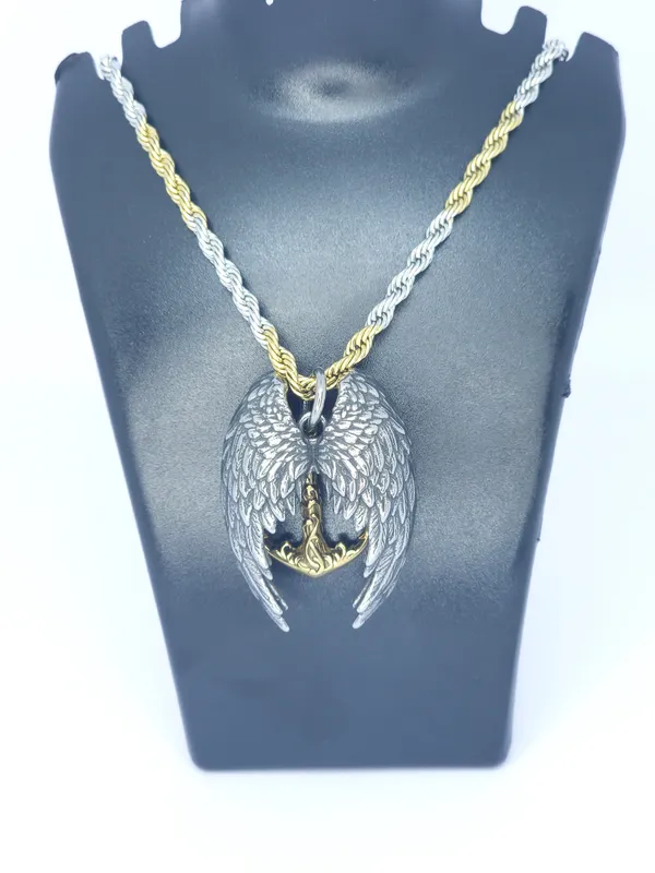 Two_Tone_Steel_Angel_Wing_Pendant_Necklace_For_Men
