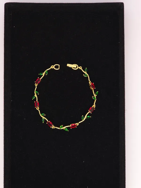Gold_Tone_Red_And_Green_Floral_Bracelet