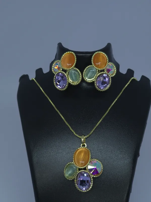 Gold_Tone_Multicolor_Stone_Necklace_And_Earrings_Set