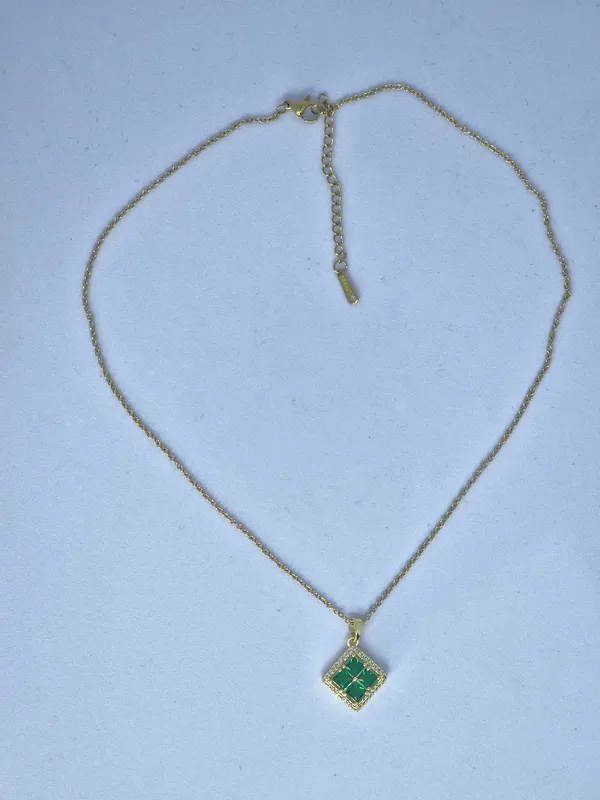 Gold_Tone_Green_Square_Pendant_Necklace_For_Women