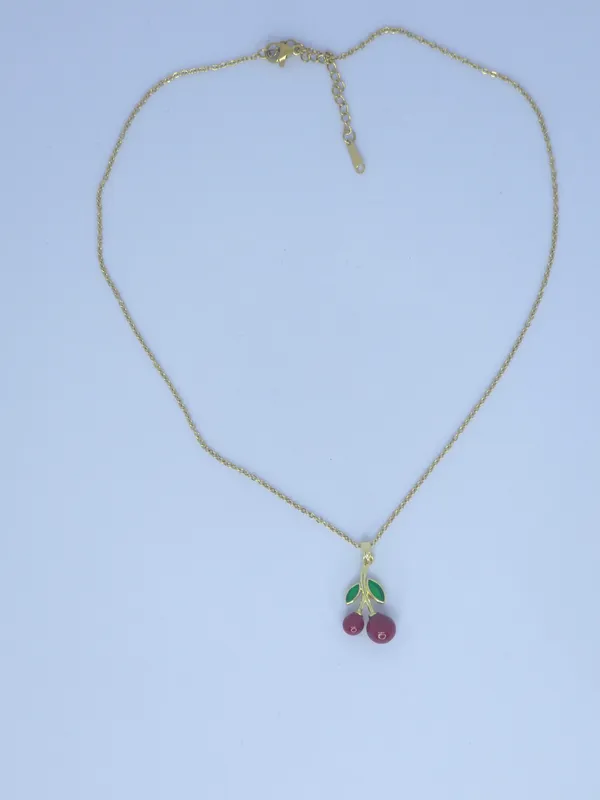 Gold_Tone_Cherry_Pendant_Necklace_For_Women