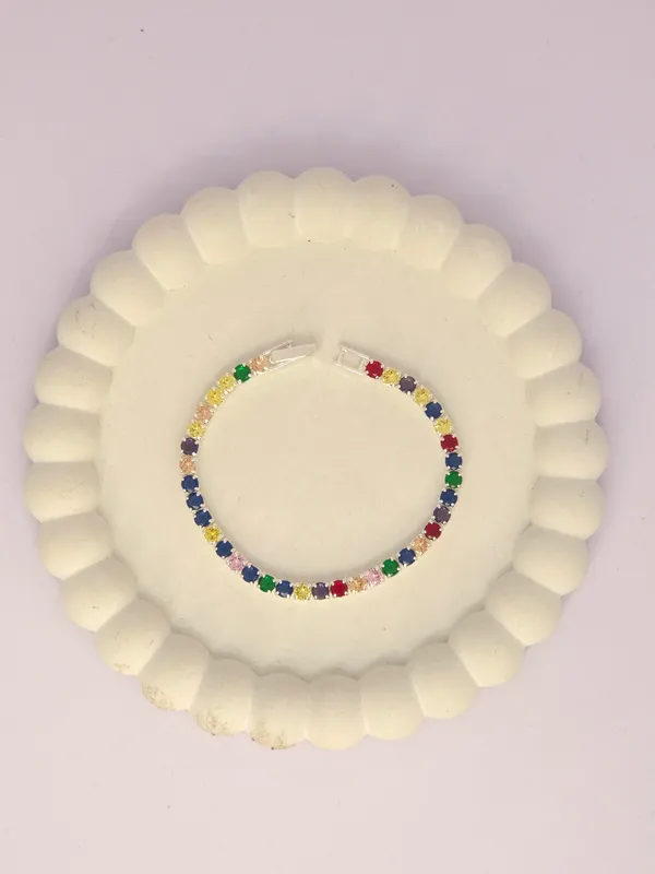Multicolour_Stone_Gold_Tone_Steel_Link_Bracelet_For_Women