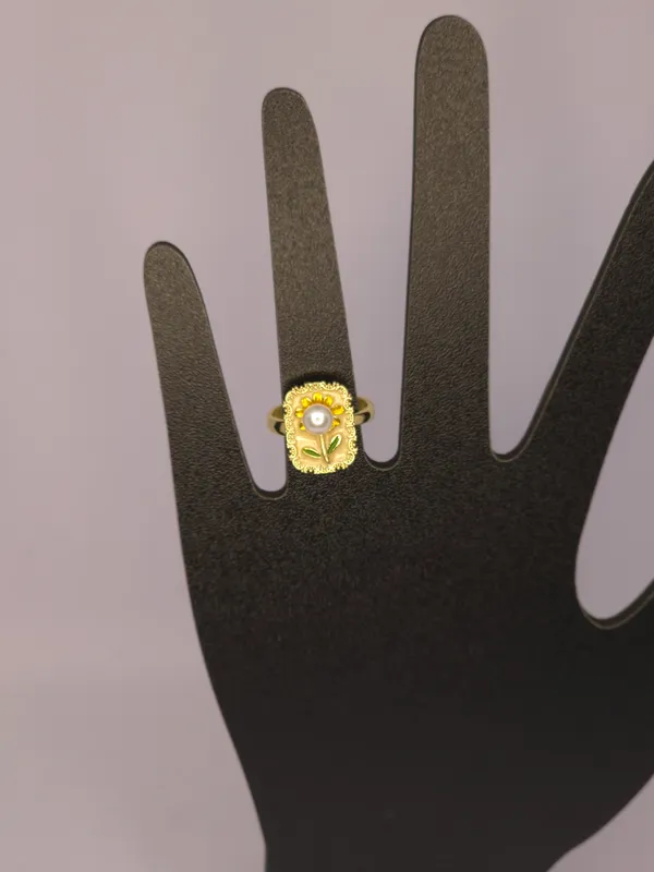 Gold_Tone_Pearl_Floral_Open_Band_Ring_For_Women