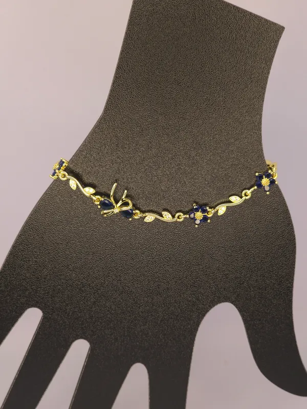 Gold_Tone_Blue_Floral_Butterfly_Bracelet_For_Women