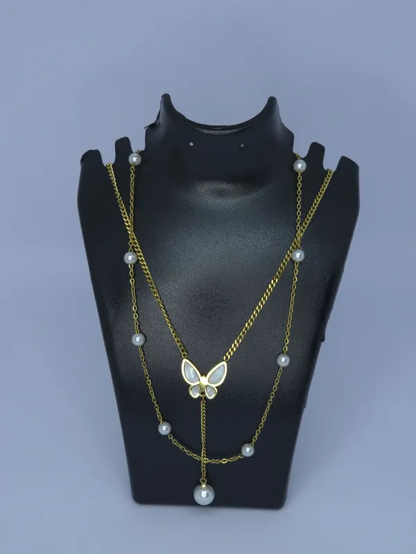 Gold_Tone_Layered_Beaded_Pendant_Necklace_For_Women