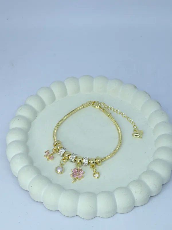 Gold_Tone_Steel_Floral_Charm_Pandora_Bracelet_For_Women