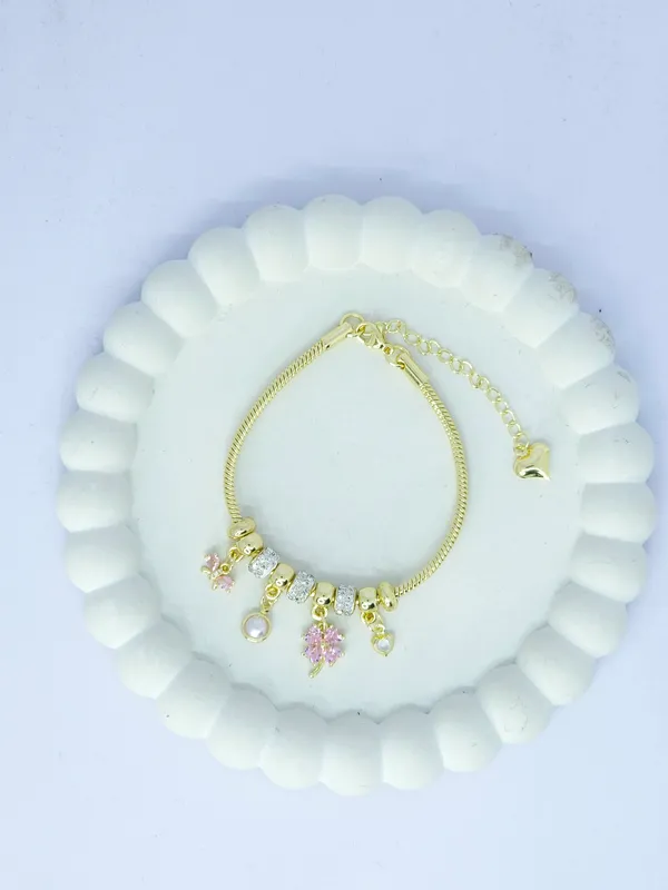 Gold_Tone_Steel_Floral_Charm_Pandora_Bracelet_For_Women