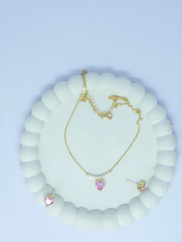 Gold_Tone_Heart_Pendant_Necklace_And_Earrings_Set_For_Women