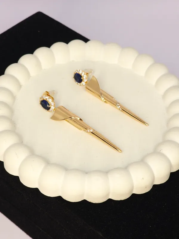 Gold_Tone_Blue_Stone_Drop_Earrings_For_Women