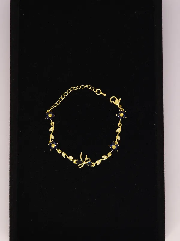 Gold_Tone_Blue_Floral_Butterfly_Bracelet_For_Women