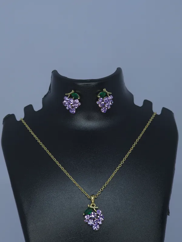 Gold_Tone_Purple_Stone_Necklace_And_Earrings_Set_For_Women