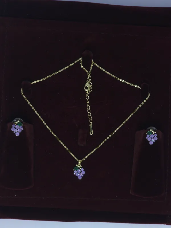 Gold_Tone_Purple_Stone_Necklace_And_Earrings_Set_For_Women