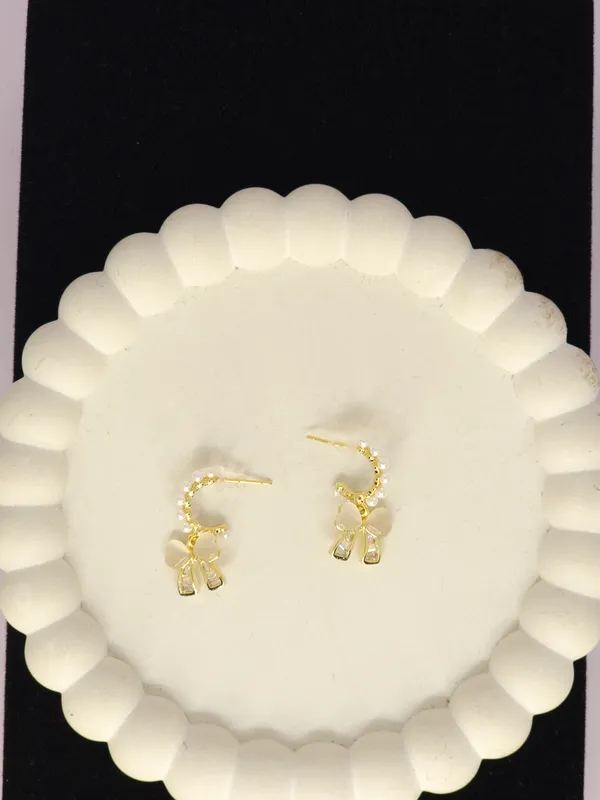 Gold_Tone_Pearl_Steel_Bow_Drop_Earrings_For_Women
