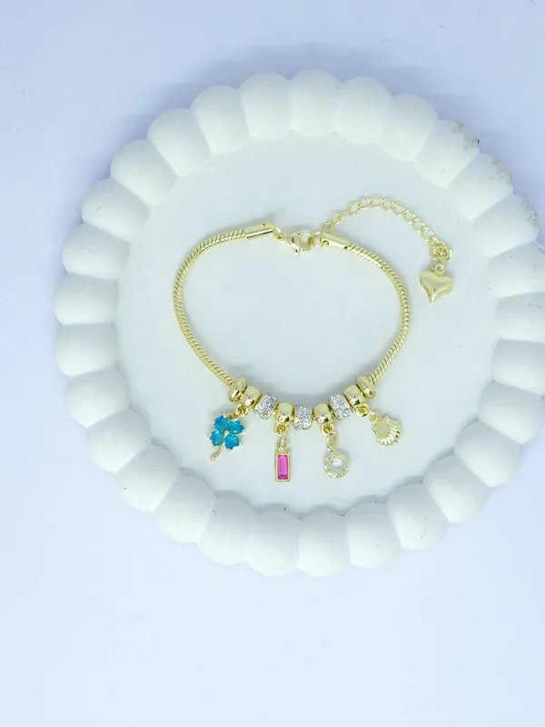 Gold_Blue_Tone_Steel_Multicharm_Pandora_Bracelet_For_Women