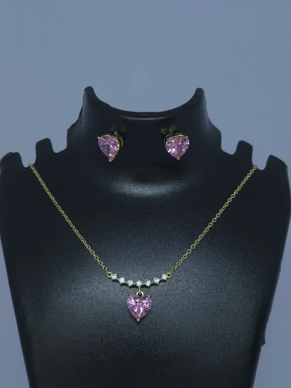 Gold_Tone_Heart_Pendant_Necklace_And_Earrings_Set_For_Women