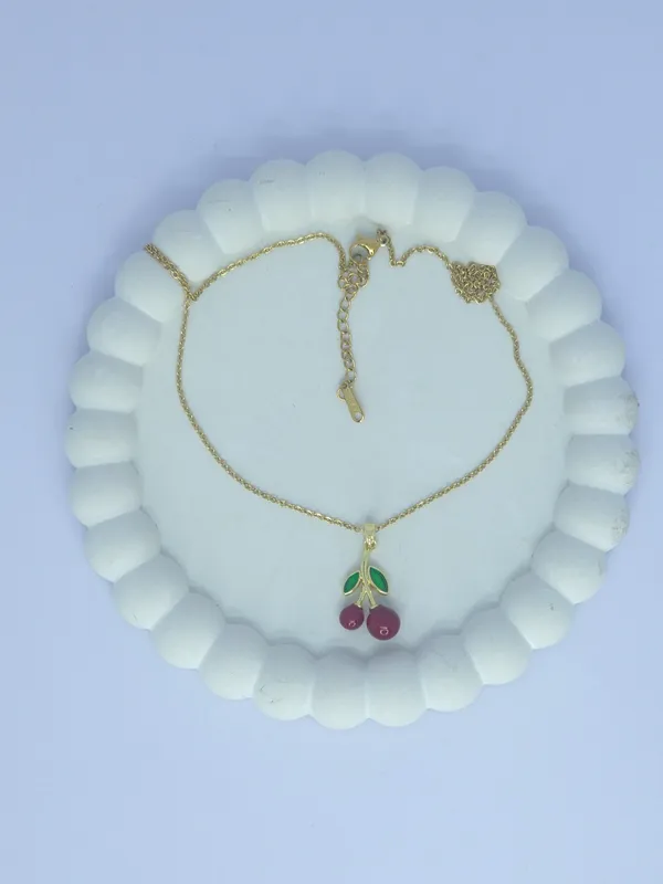 Gold_Tone_Cherry_Pendant_Necklace_For_Women